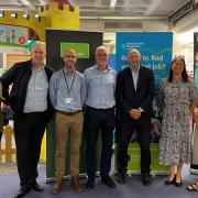 Left to right: Manager of Carlisle Jobcentre Jackie King, Shane Byrne from DWP, Mike Wigham from Cumbria Adult Learning, Gen 2 City and Guilds' Paul Taylor, Carlisle MP John Stevenson, Trudy Dane, and Inspira's Megan Armstrong