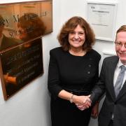 Shirley M. Evans with Lee Hughes, partner at Arnold Greenwood Solicitors