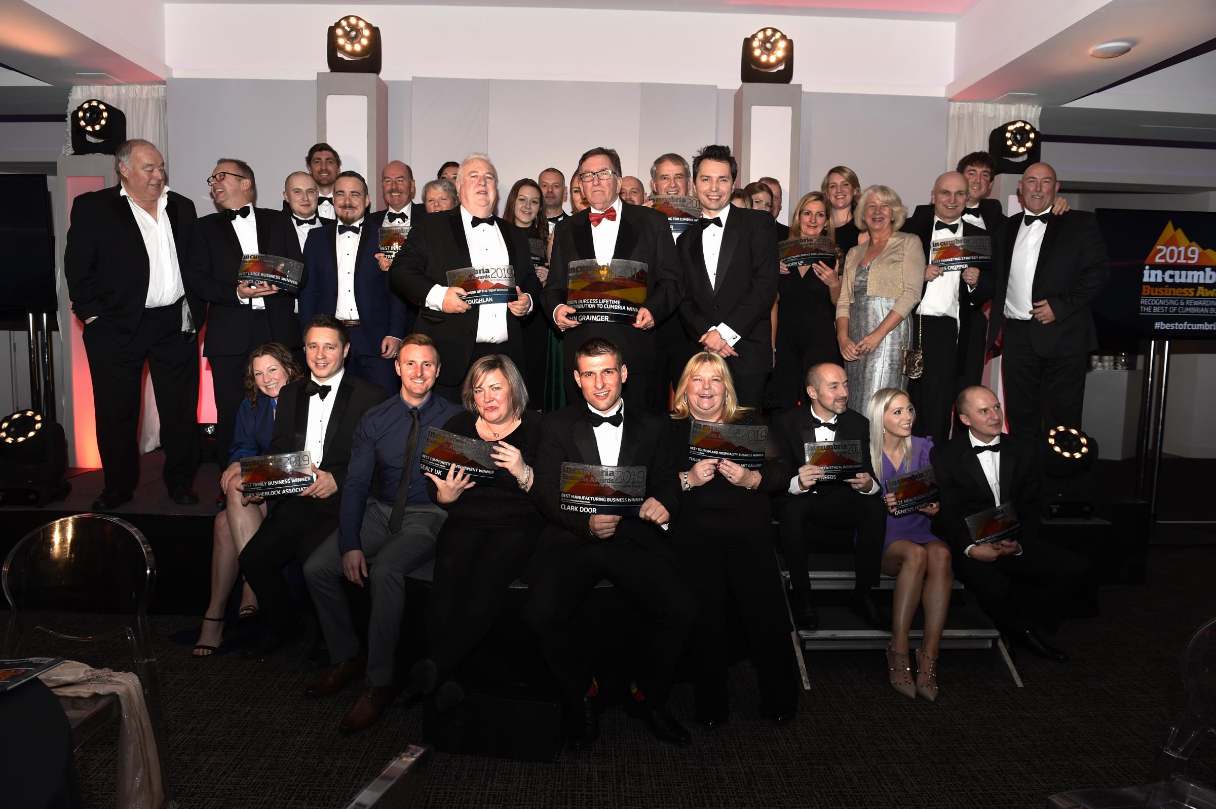 The in-cumbria Business Awards 2019, at The Halston, Carlisle, 14 November 2019...All the award winners on stage LOUISE PORTER.