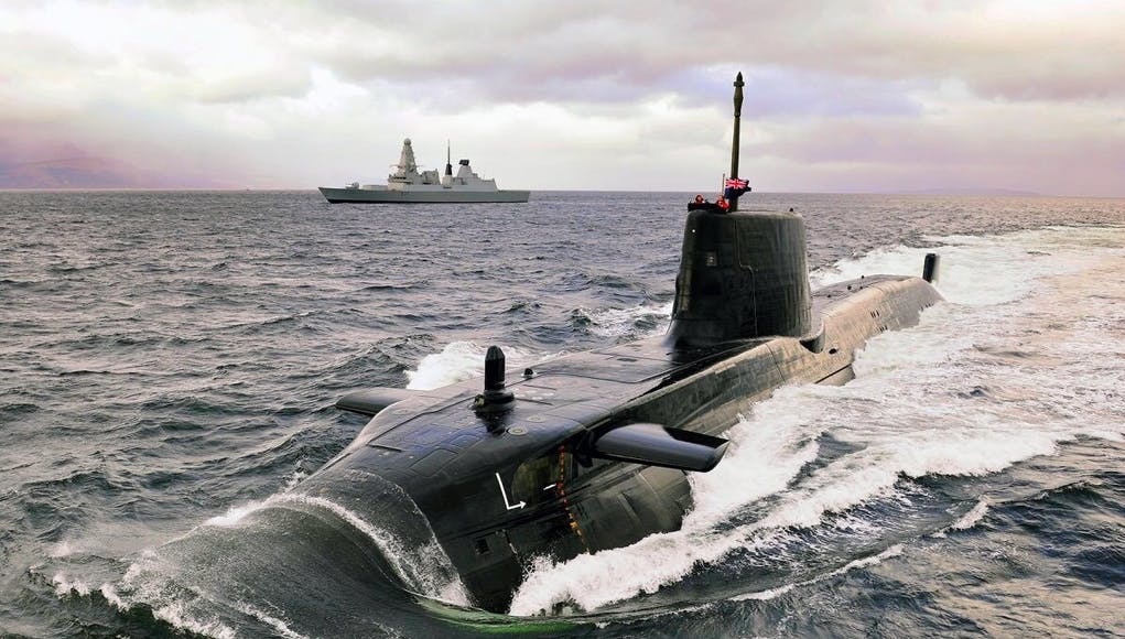 A Royal Navy Astute Class submarine built at BAE Systems in Barrow