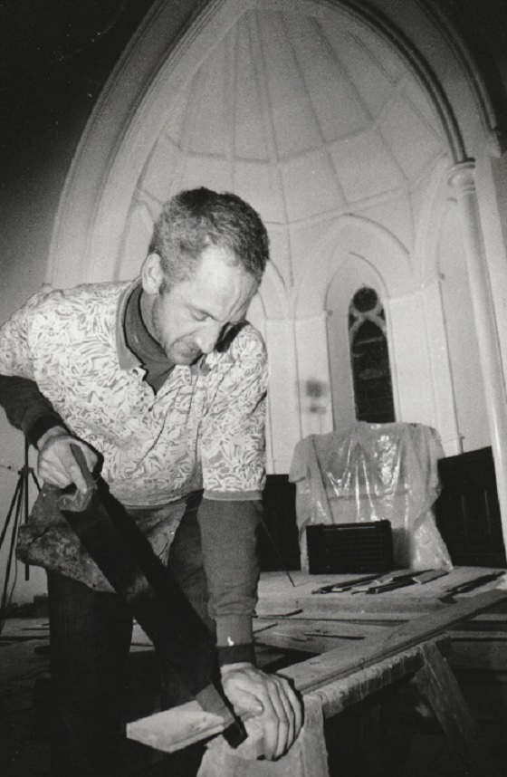 CRAFT: Joiner Billy Clark of Lowther Construction at work on the floor of the altar in January 1998 during restoration work at Bardsea Church