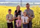 Ben and Jannike Taylor, founders of Eden Yard Rapeseed Oil, with their children