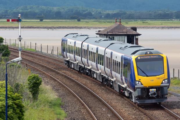 New train & old signal - First day of CAF units in service with Northern. 195117 runs into Arnside working the 14.46 Barrow-in-Furness to Manchester Airport 01 July 2019