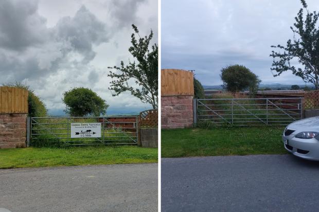 In Cumbria: Before and after photo of the sign and after it was removed.