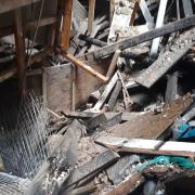 Debris inside the derelict Central Plaza Hotel
