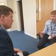 Crime commissioner Peter McCall and cyber apprentice for Cumbria police Niall McNicholas