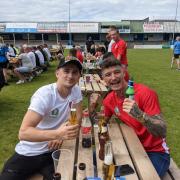 COME ON ENGLAND: Fans at the Barrow Raiders beer garden