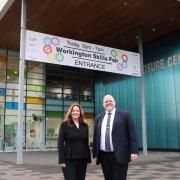 Secretary of State for Education Gillian Keegan and Workington MP Mark Jenkinson outside of the skills fair